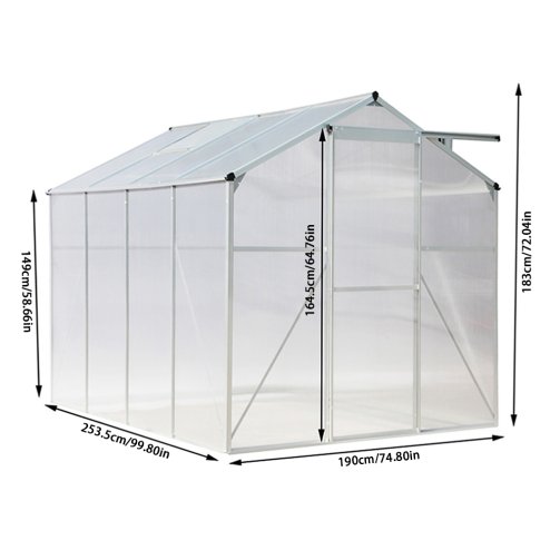 Living and Home 8ft × 6ft Aluminium Hobby Greenhouse with Window Opening and Sliding Door