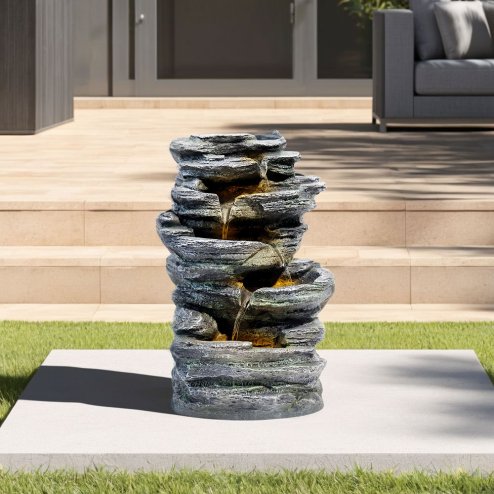 Living and Home Garden Water Feature Outdoor LED Waterfall Fountain Rockery Decor
