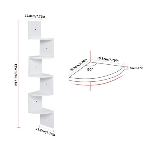 Living and Home 5-Tier Wooden Zigzag Floating Corner Shelves, White
