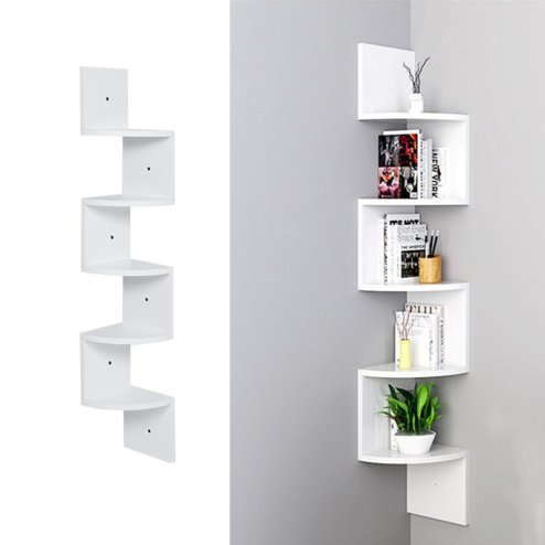 Living and Home 5-Tier Wooden Zigzag Floating Corner Shelves, White