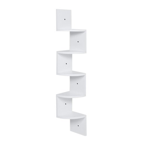 Living and Home 5-Tier Wooden Zigzag Floating Corner Shelves, White
