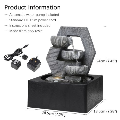 Living and Home Cascade Tabletop Fountain Water Feature with LED Light