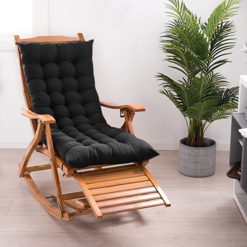 Living and Home Black Non-slip Sun Lounger Cushion for Garden Patio, 125cm(W) x 48cm(D)