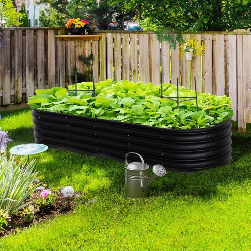 Living and Home Anthracite Oval-Shaped Galvanized Steel Raised Garden Bed, 240cm W x 80cm D x 42cm H