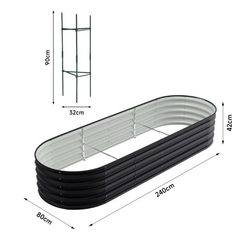 Living and Home Anthracite Oval-Shaped Galvanized Steel Raised Garden Bed, 240cm W x 80cm D x 42cm H