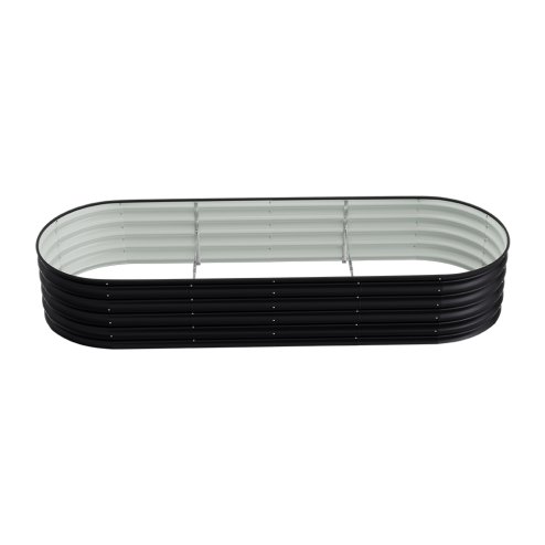 Living and Home Anthracite Oval-Shaped Galvanized Steel Raised Garden Bed, 240cm W x 80cm D x 42cm H