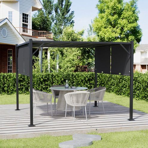 Outdoor Retractable Steel Pergola with Canopy 295cm W x 295cm D x 220cm H