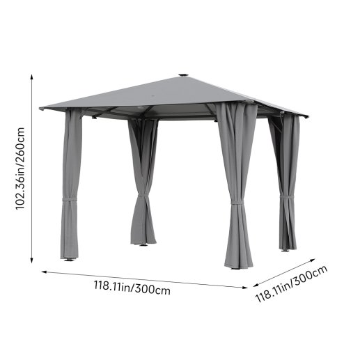 3x3M Solar LED Metal Patio Gazebo with Curtains
