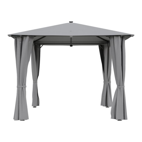 3x3M Solar LED Metal Patio Gazebo with Curtains