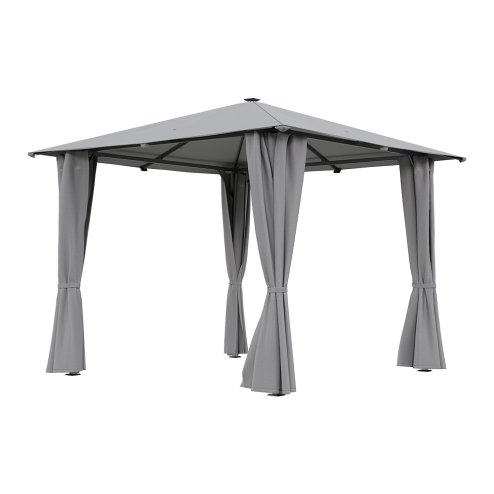 3x3M Solar LED Metal Patio Gazebo with Curtains