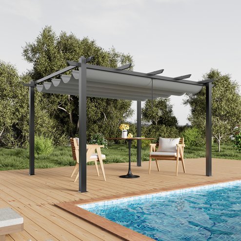 13x10ft Aluminium Pergola with Retractable Roof