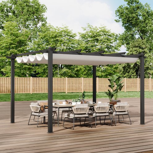 13x10ft Aluminium Pergola with Retractable Roof