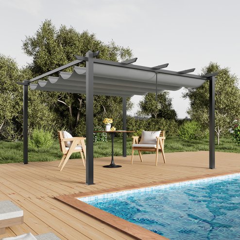 13x13ft Aluminium Pergola with Retractable Roof