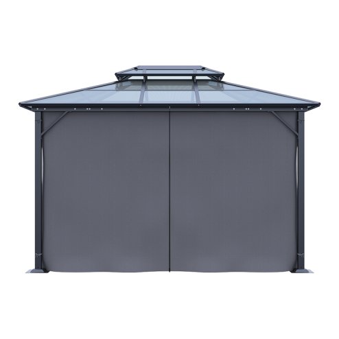 12 x 10FT Metal Frame Hardtop Patio Gazebo with Curtains