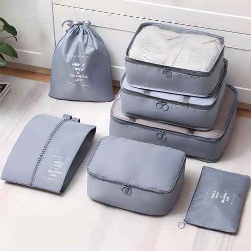 Living and Home 7Pcs Travel Luggage Packing Cubes Clothes Organiser Set, Grey