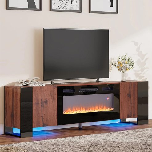 Living and Home Recessed Electric Fireplace TV Stand with Remote Control