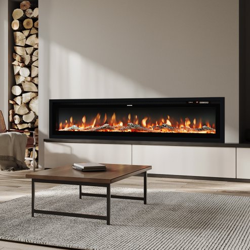 Living and Home 60 Inch Modern LED Electric Fireplace with Remote Control 12 Flame Colours