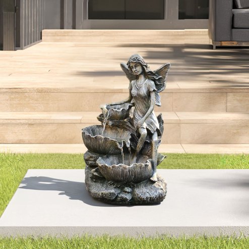 Living and Home Fairy Solar Resin Water Fountain Water Feature