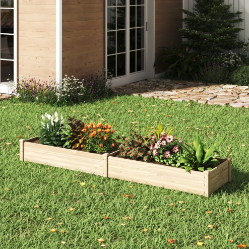 Living and Home Rectangular Raised Planter Box Solid Wood Raised Garden Bed with 2 Compartments
