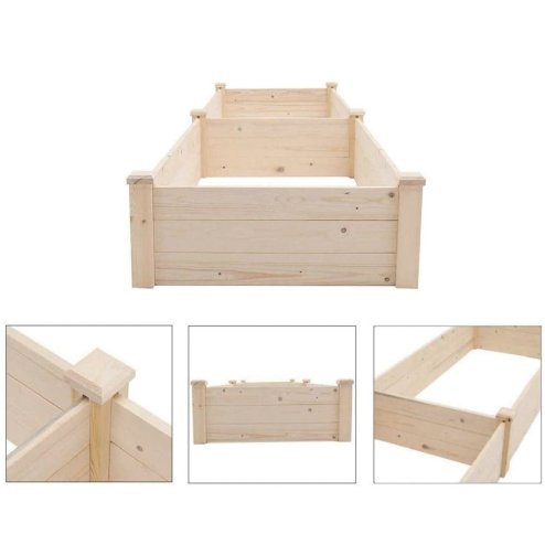 Living and Home Rectangular Raised Planter Box Solid Wood Raised Garden Bed with 2 Compartments