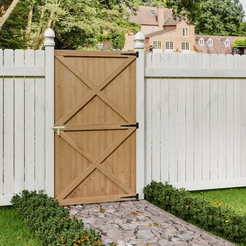 Living and Home 100cm W X 183cm H Garden Flat Top Pine Wood Gate Kit Image