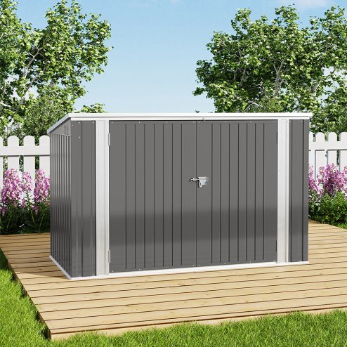 Living and Home 7 x 3 ft Lockable Steel Garden Metal Junk/Bike Storage Shed, Grey
