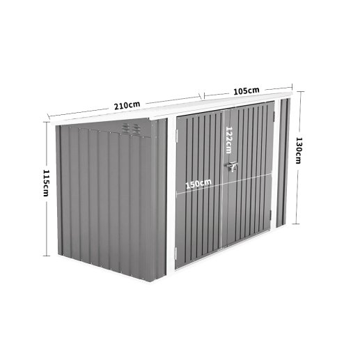 Living and Home 7 x 3 ft Lockable Steel Garden Metal Junk/Bike Storage Shed, Grey