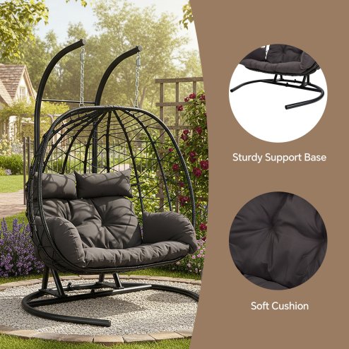 2-Seater Swing Hanging Egg Chair with Metal Stand