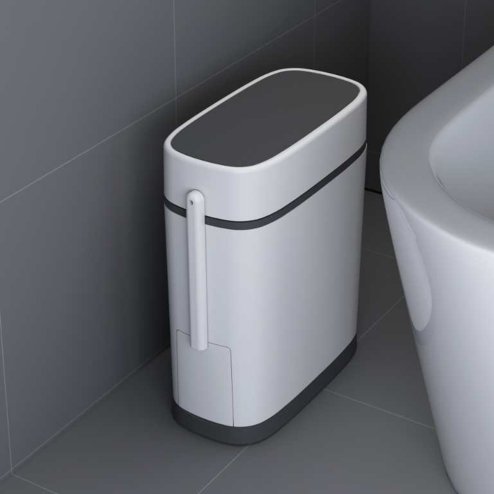 Living and Home Slim Plastic Trash Can with Built-in Toilet Brush