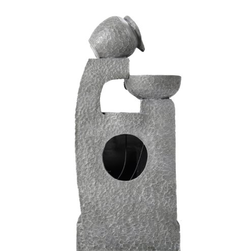 Living and Home Grey Layered Cascade Solar-powered Water Fountain for Outdoors, LED Lights, Handmade, Low-Maintenance, Resin, Water Feature