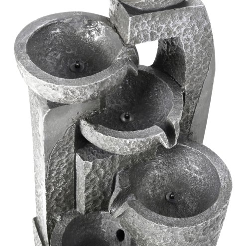 Living and Home Grey Layered Cascade Solar-powered Water Fountain for Outdoors, LED Lights, Handmade, Low-Maintenance, Resin, Water Feature