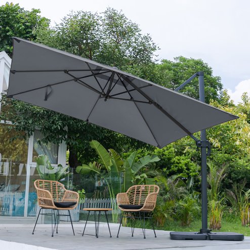 Living and Home 3M Large Square Canopy Rotating Outdoor Cantilever Parasol with Square Fillable Base (Up to 60/80kg filled with water/sand)
