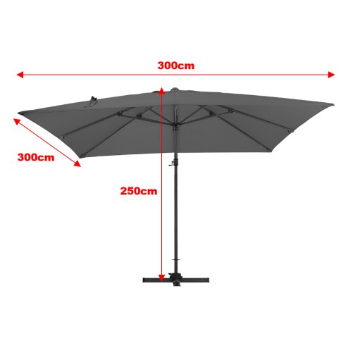 Living and Home 3M Large Square Canopy Rotating Outdoor Cantilever Parasol with Square Fillable Base (Up to 60/80kg filled with water/sand)
