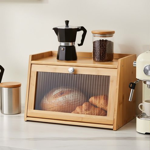 Living and Home 2-Tier Bamboo Bread Storage Cabinet for Kitchen Counter
