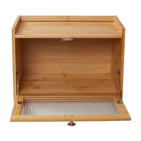 Living and Home 2-Tier Bamboo Bread Storage Cabinet for Kitchen Counter