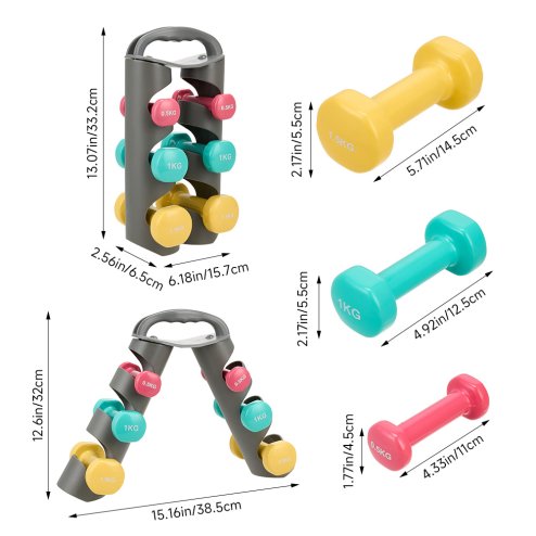 Living and Home 0.5/1/1.5KG Fitness Dumbbells Home Hand Weights Set with Storage Stand