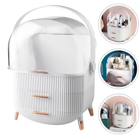Living and Home Dustproof Makeup Organiser with Drawers and Handle in White