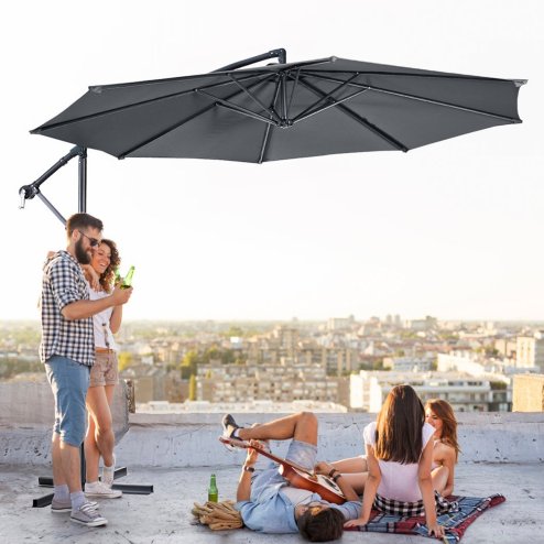 Living and Home 3M Large Banana Cantilever Patio Parasol for Outdoor Sunshade and Rain with Cross Base
