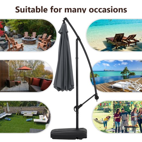 Living and Home 3M Large Banana Cantilever Patio Parasol for Outdoor Sunshade and Rain with Fillable Base on Wheels