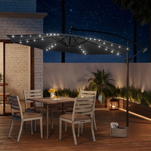 Living and Home Outdoor 32 LED Lighted Patio Umbrella with Crank Lift System