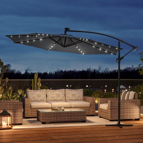 Living and Home Outdoor 32 LED Lighted Patio Umbrella with Crank Lift System with Cross Base