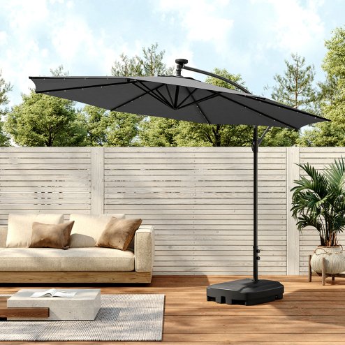 Living and Home Outdoor 32 LED Lighted Patio Umbrella with Crank Lift System with 60L Fillable Wheeled Base