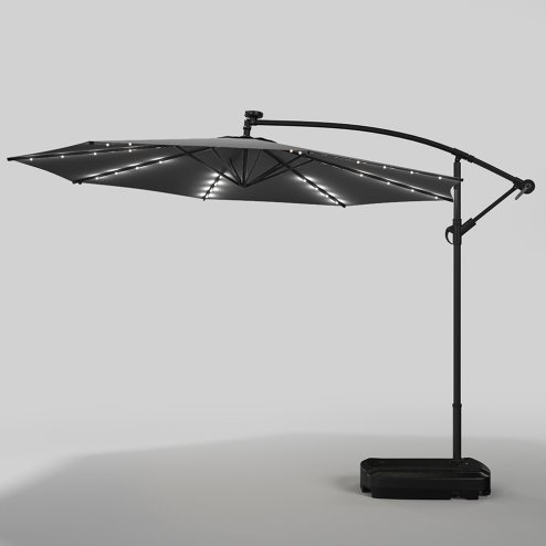 Living and Home Outdoor 32 LED Lighted Patio Umbrella with Crank Lift System with 60L Fillable Wheeled Base