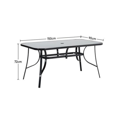 Living and Home 5pcs Garden Table & Rattan Chairs Outdoor Set with Parasol Hole – Glass-Top Table, 51mm Hole, Black, Rust-Resistant Frame