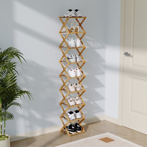 Living and Home 9-Tier Bamboo Folding Shoe Rack