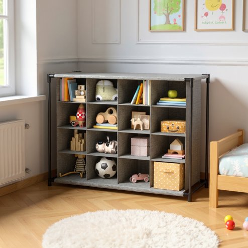 Living and Home 4-Tier 16-Grid Non-woven Shoes Rack Storage Organizer