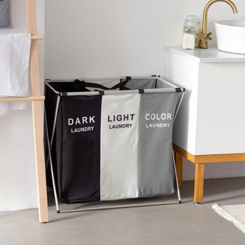 Living and Home 3-Section Foldable Laundry Basket with Aluminum Frame