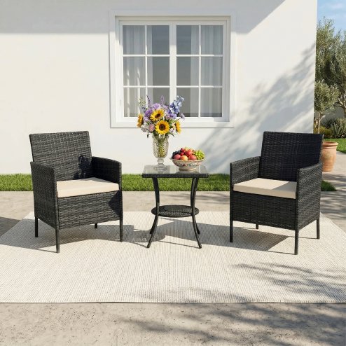 Living and Home 3-Piece PE Rattan Garden Furniture Bistro Set, Outdoor Patio Table And Chairs Set
