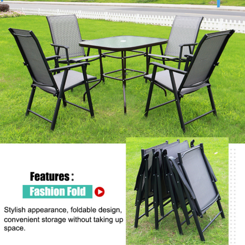 Living and Home Set of 2 Metallic-Frame and Fabric Foldable Chairs