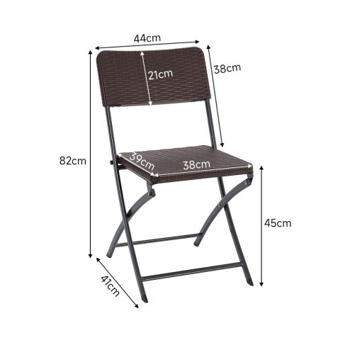 Living and Home Set of 2 Outdoor Rattan Plastic Folding Chairs Dining Chairs Set Brown